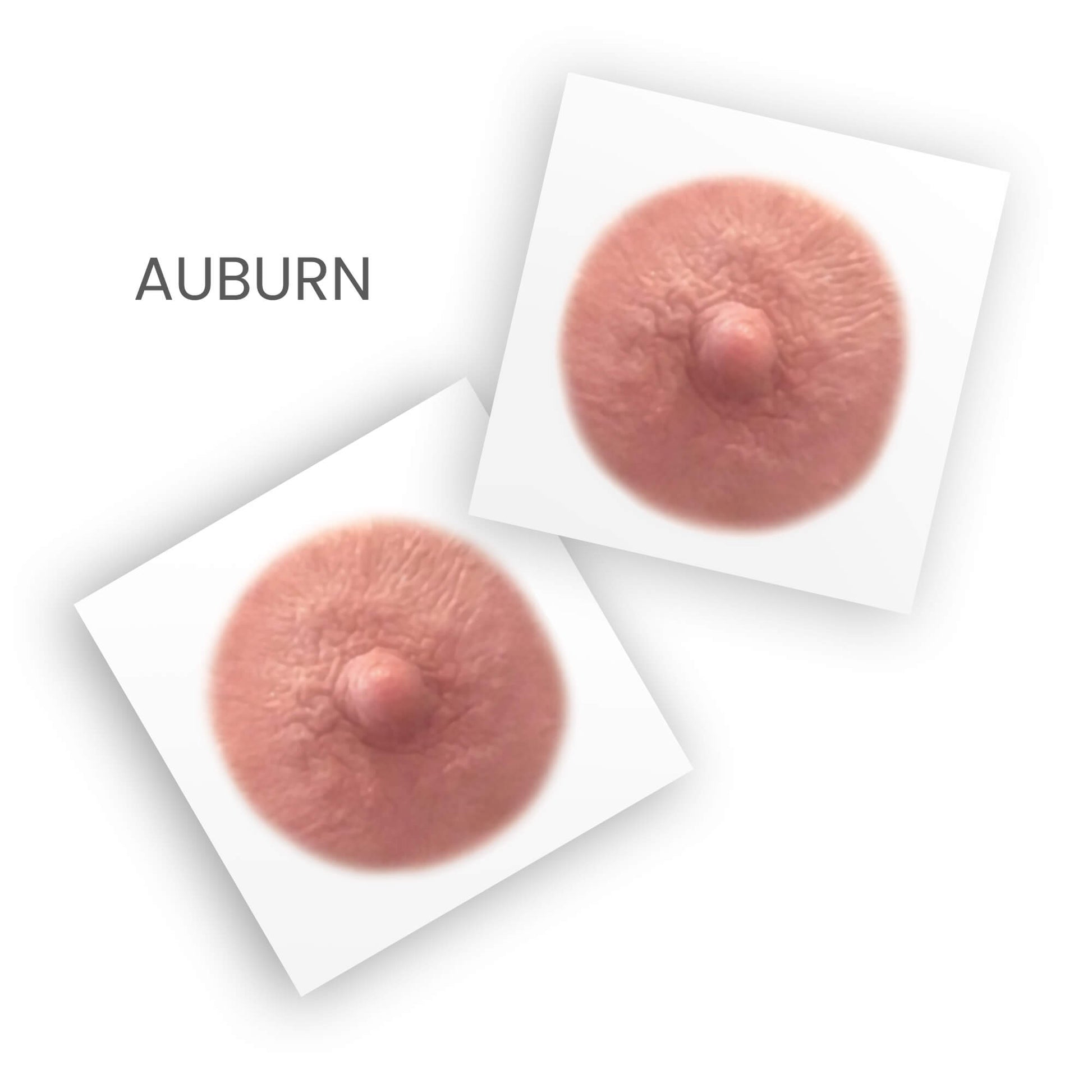 Pair of post mastectomy temporary nipple tattoos  for women who've undergone mastectomies due to breast cancer in auburn shade