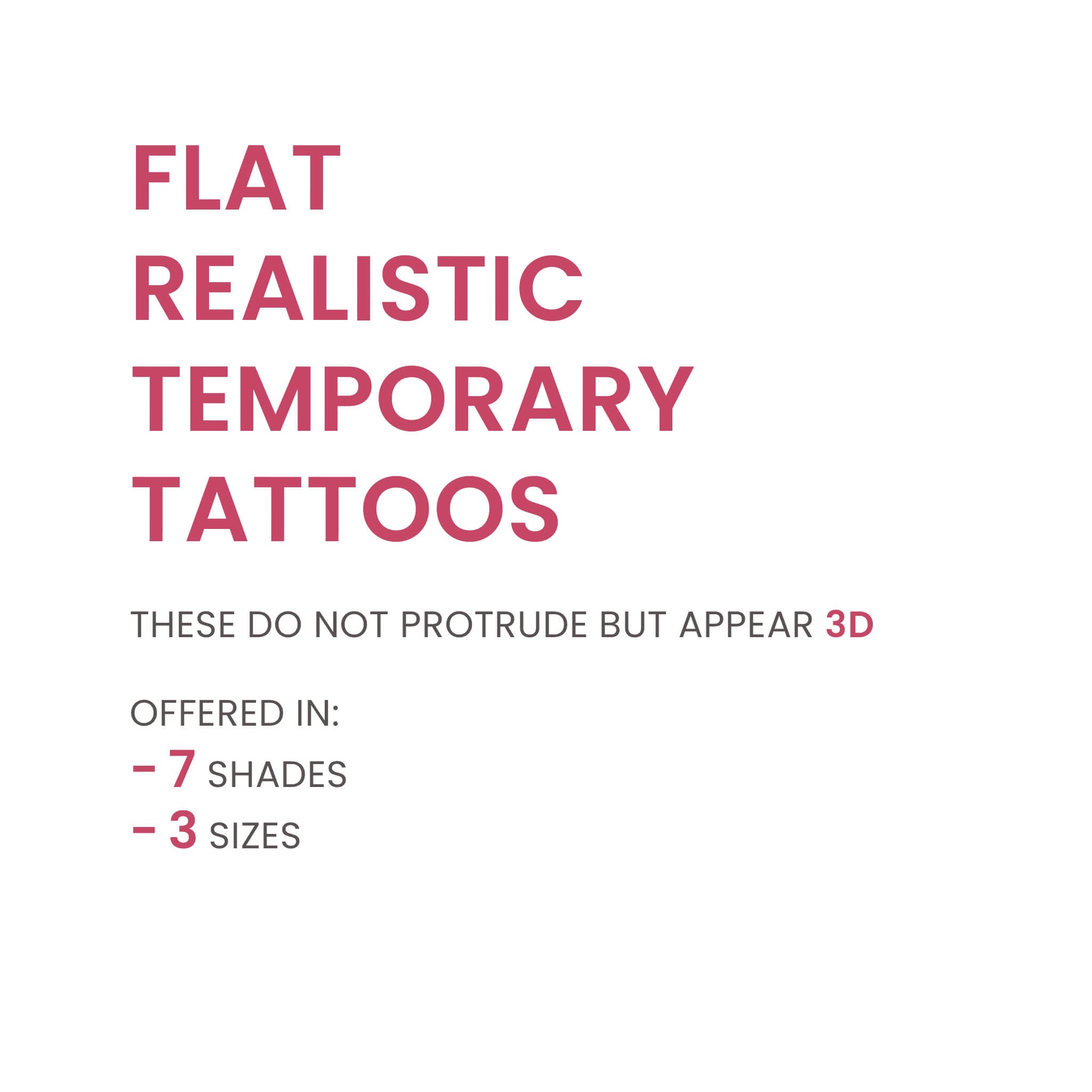 text tile of information about post mastectomy temporary nipple tattoos  for women who've undergone mastectomies explaining offered in 7 shades and three sizes
