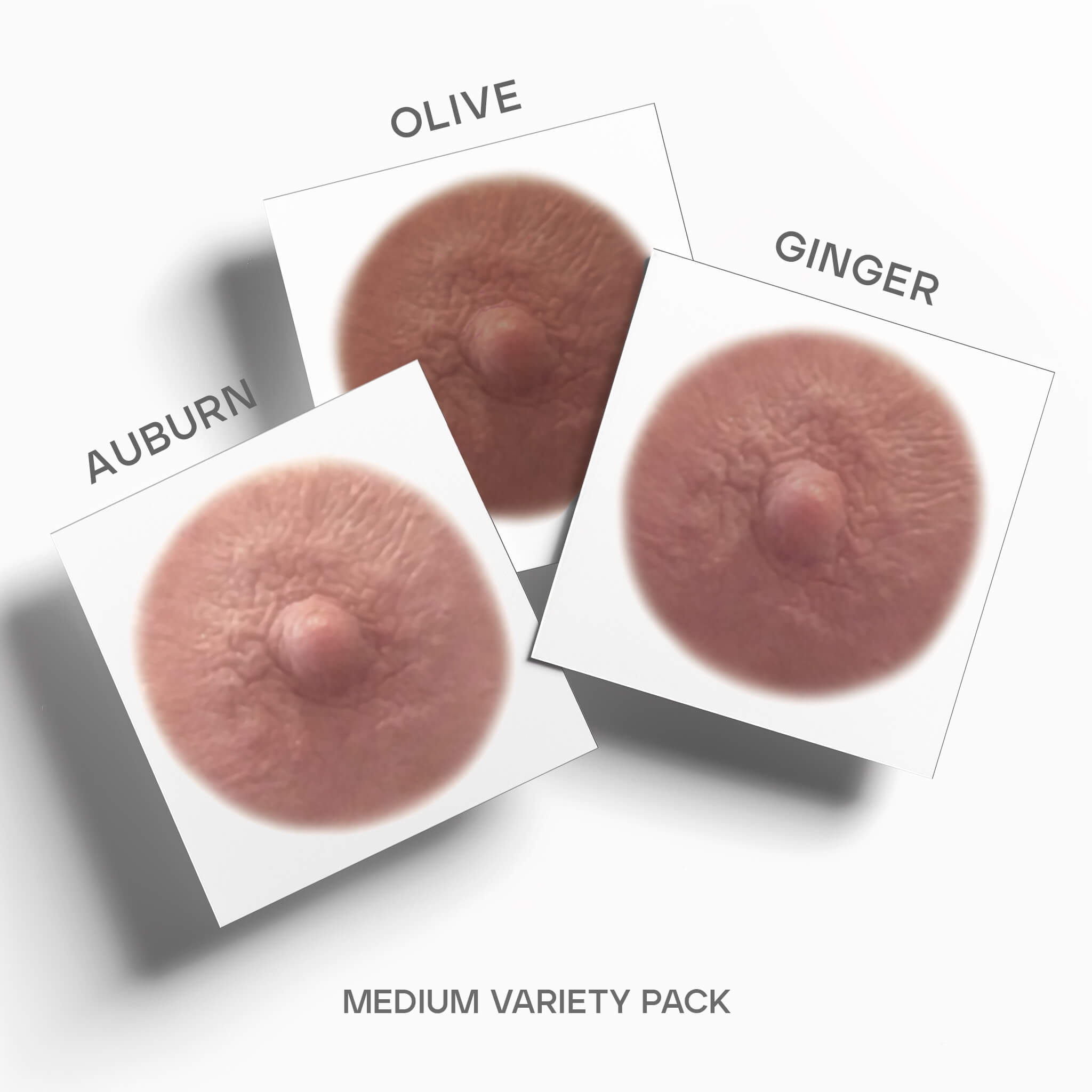 TataTattoos Medium Variety Pack of temporary areola nipple tattoos in shades Auburn Ginger and Olive for women who've undergone mastectomies due to breast cancer