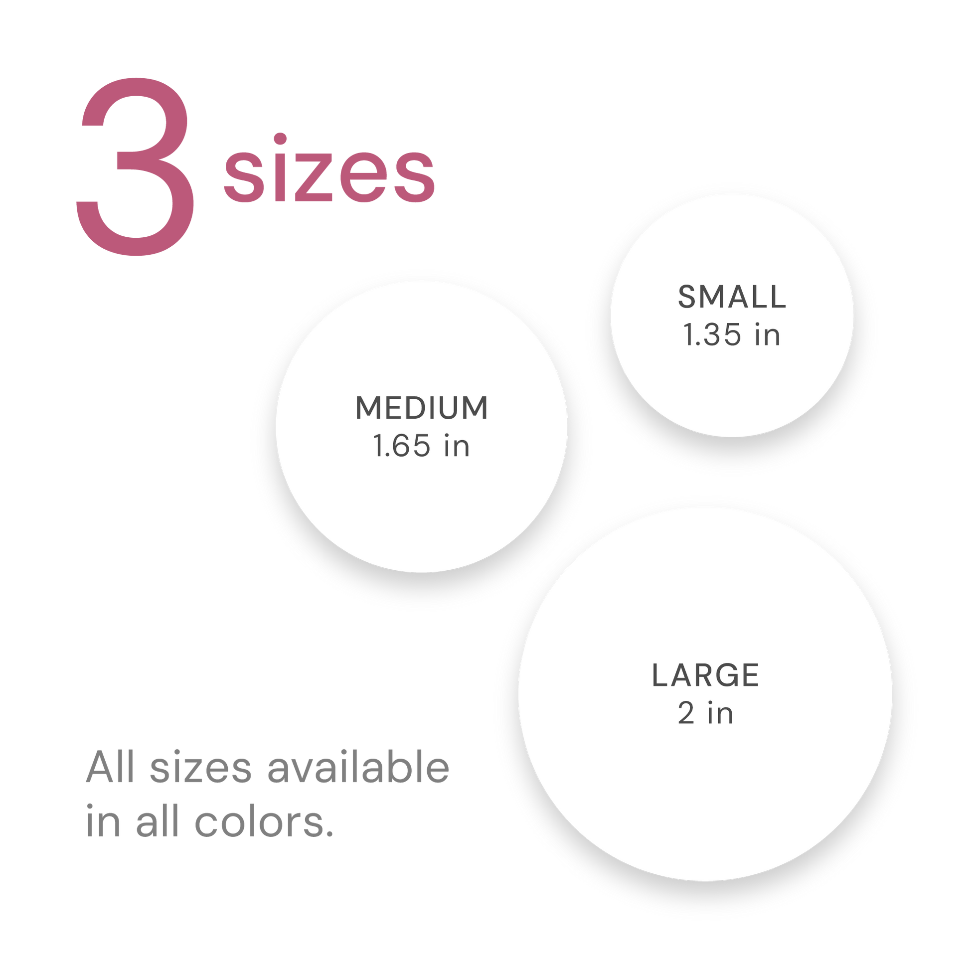 Diagram showing three size options with measurements on a white background