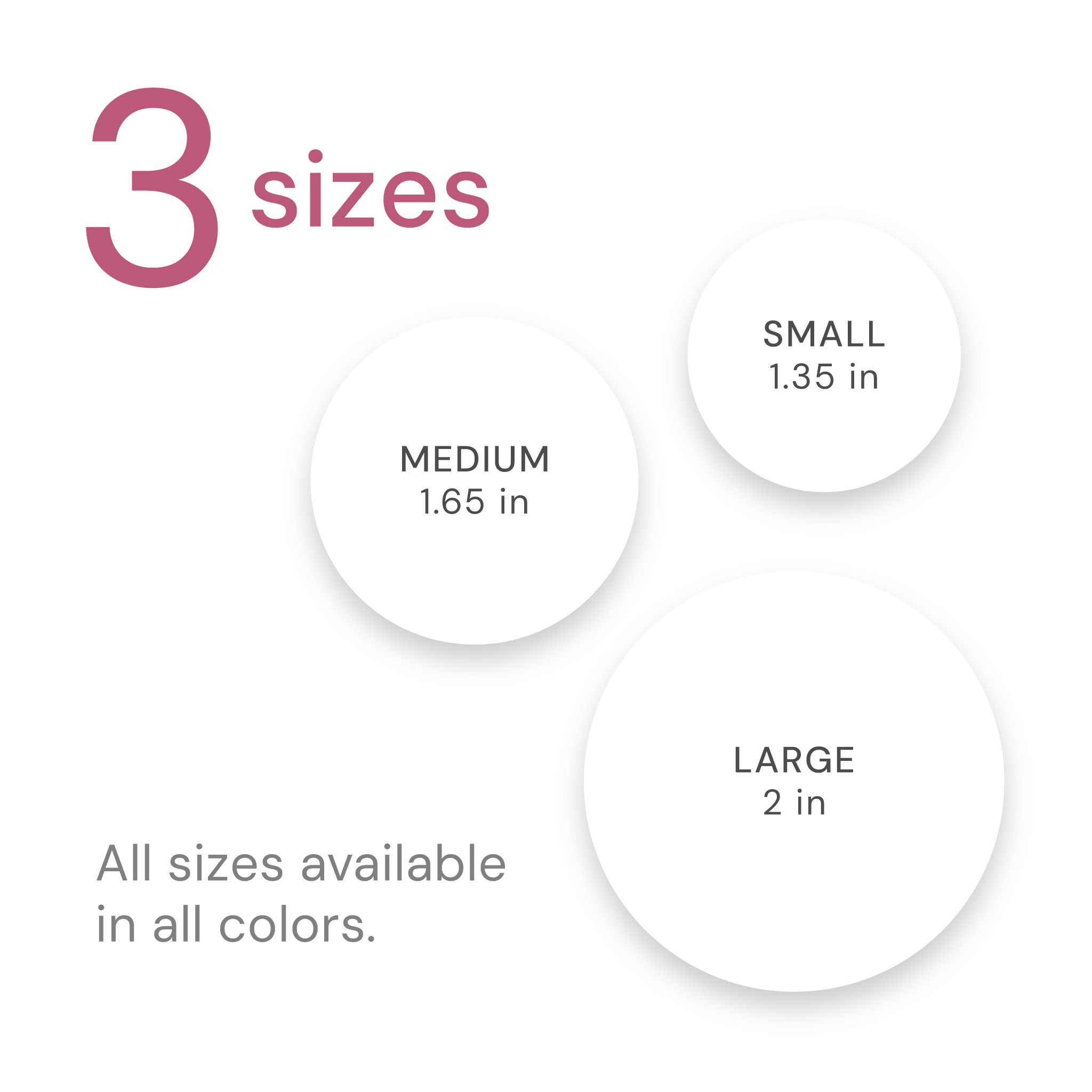 Diagram showing three size options with measurements on a white background